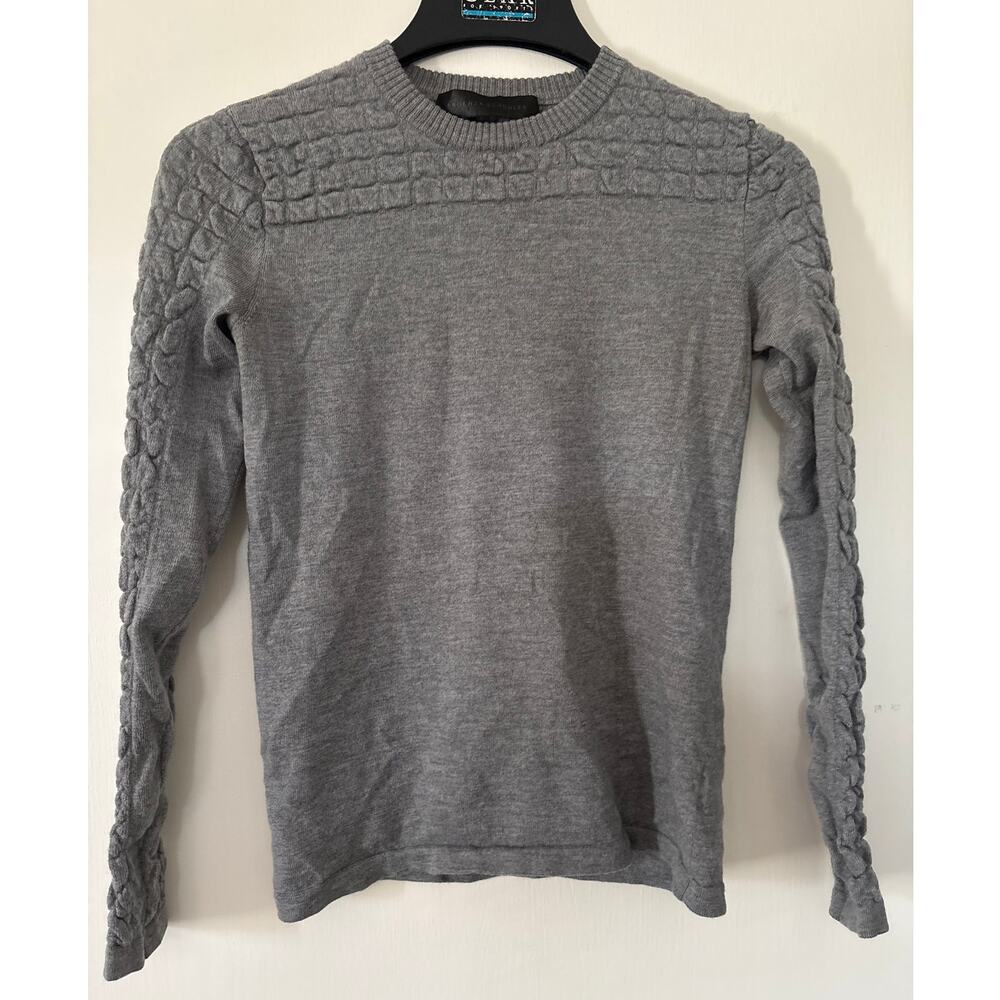 Proenza Schouler Merino Wool Smocked Texture Crew Neck Sweater Gray Size Small